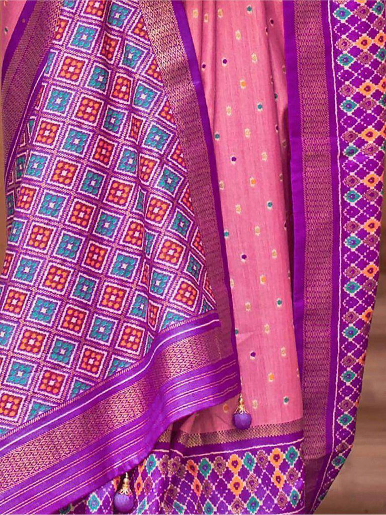 Mesmerizing Pink Patola Printed Silk Sangeet Wear Saree With Blouse