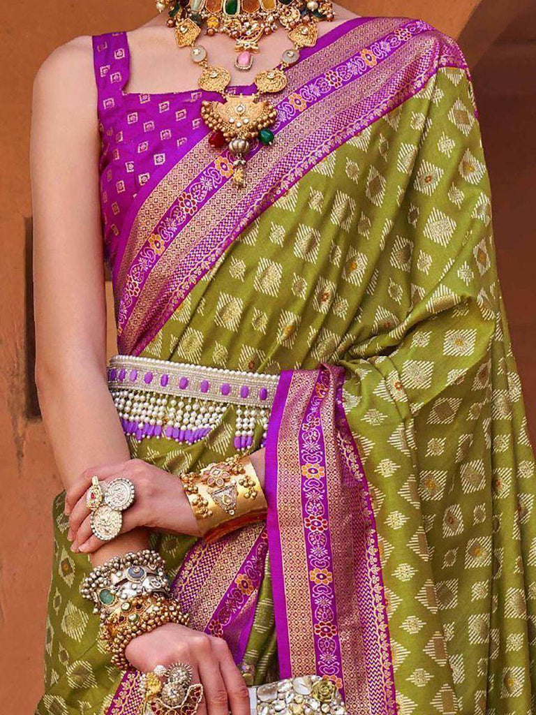 Sumptuous Green Patola Printed Silk Reception Wear Saree With Blouse