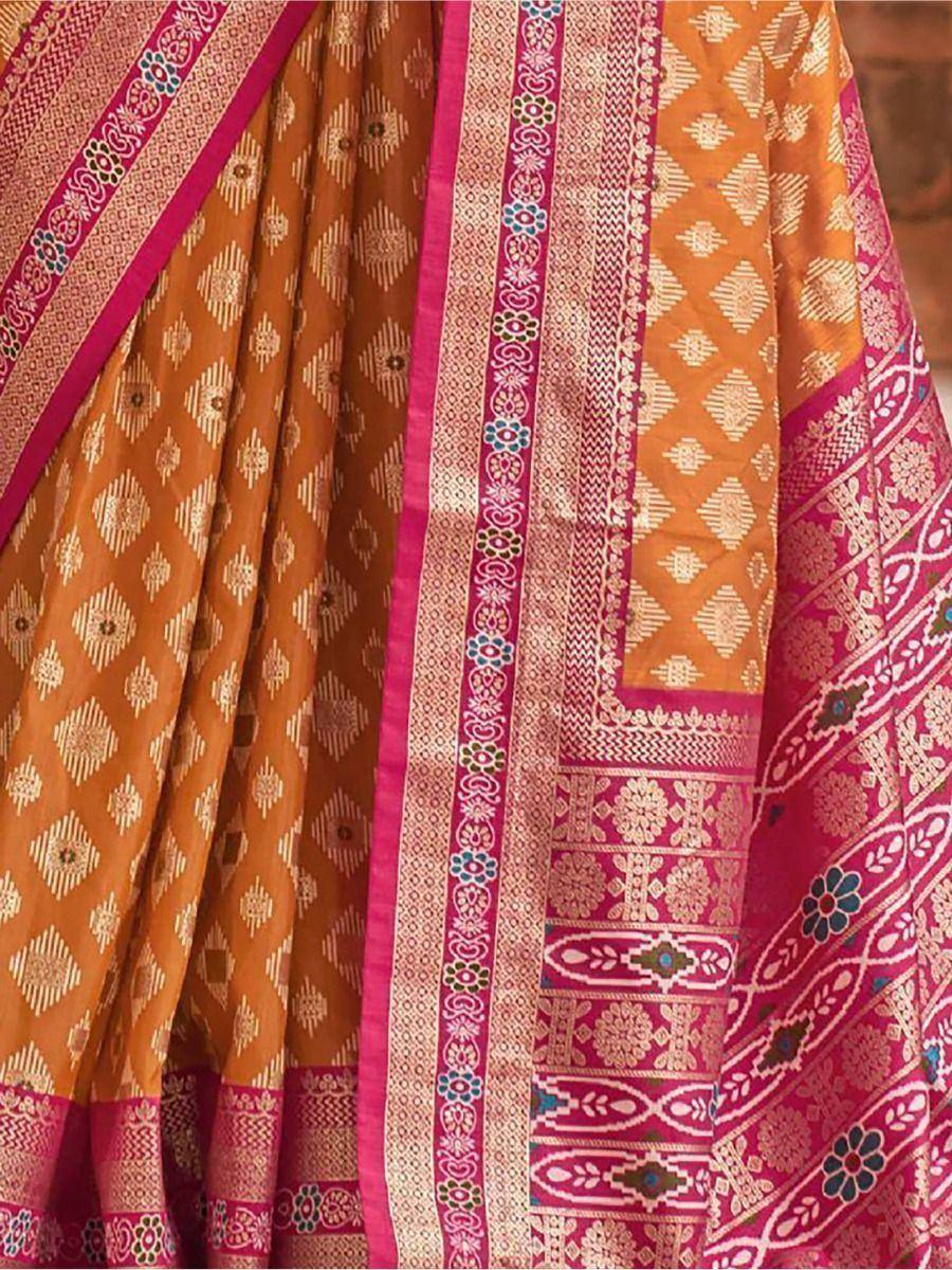 Enthralling Mustard Yellow Patola Printed Silk Traditional Saree