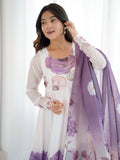 Pretty Purple Flower Printed Organza Traditional Anarkali Suit