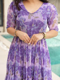 Lavishing Purple Floral Printed Georgette Festival Wear Gown