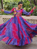 Delicate Purple Bandhani Printed Festival Wear Layered Gown