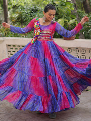 Delicate Purple Bandhani Printed Festival Wear Layered Gown