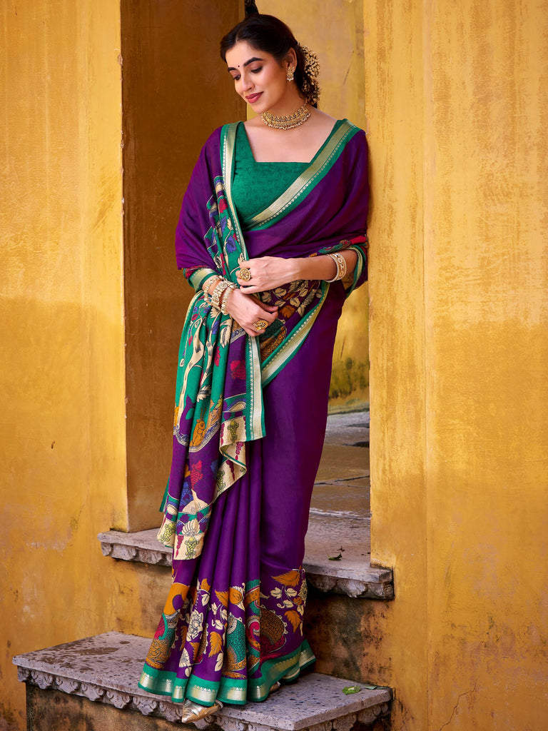 Mesmerizing Purple Chanderi Zari Weaving Saree With Blouse