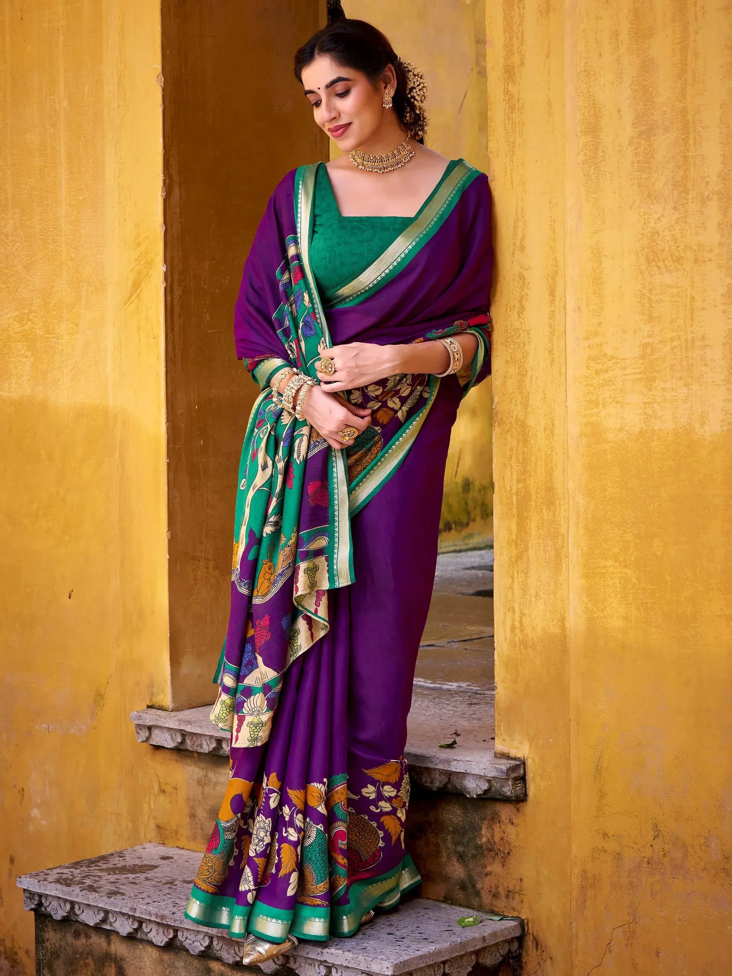 Mesmerizing Purple Chanderi Zari Weaving Saree With Blouse