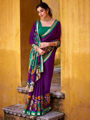 Mesmerizing Purple Chanderi Zari Weaving Saree With Blouse