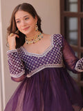 Beautiful Purple Organza Floral Printed Lehenga With Peplum Top