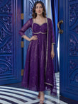Outstanding Purple Sequins Silk Engagement Wear Anarkali Gown