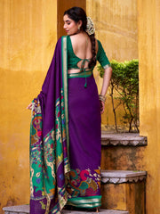 Mesmerizing Purple Chanderi Zari Weaving Saree With Blouse