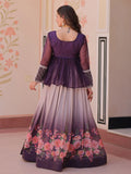 Beautiful Purple Organza Floral Printed Lehenga With Peplum Top