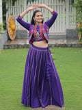 Timeless Purple Embroidered Silk Lehenga Choli With Koti
