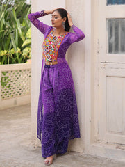 Delicate Purple Georgette Bandhani Printed Navratri Wear Co-Ord Set