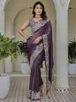 Classic Purple Sequins Organza Festive Wear Saree With Blouse