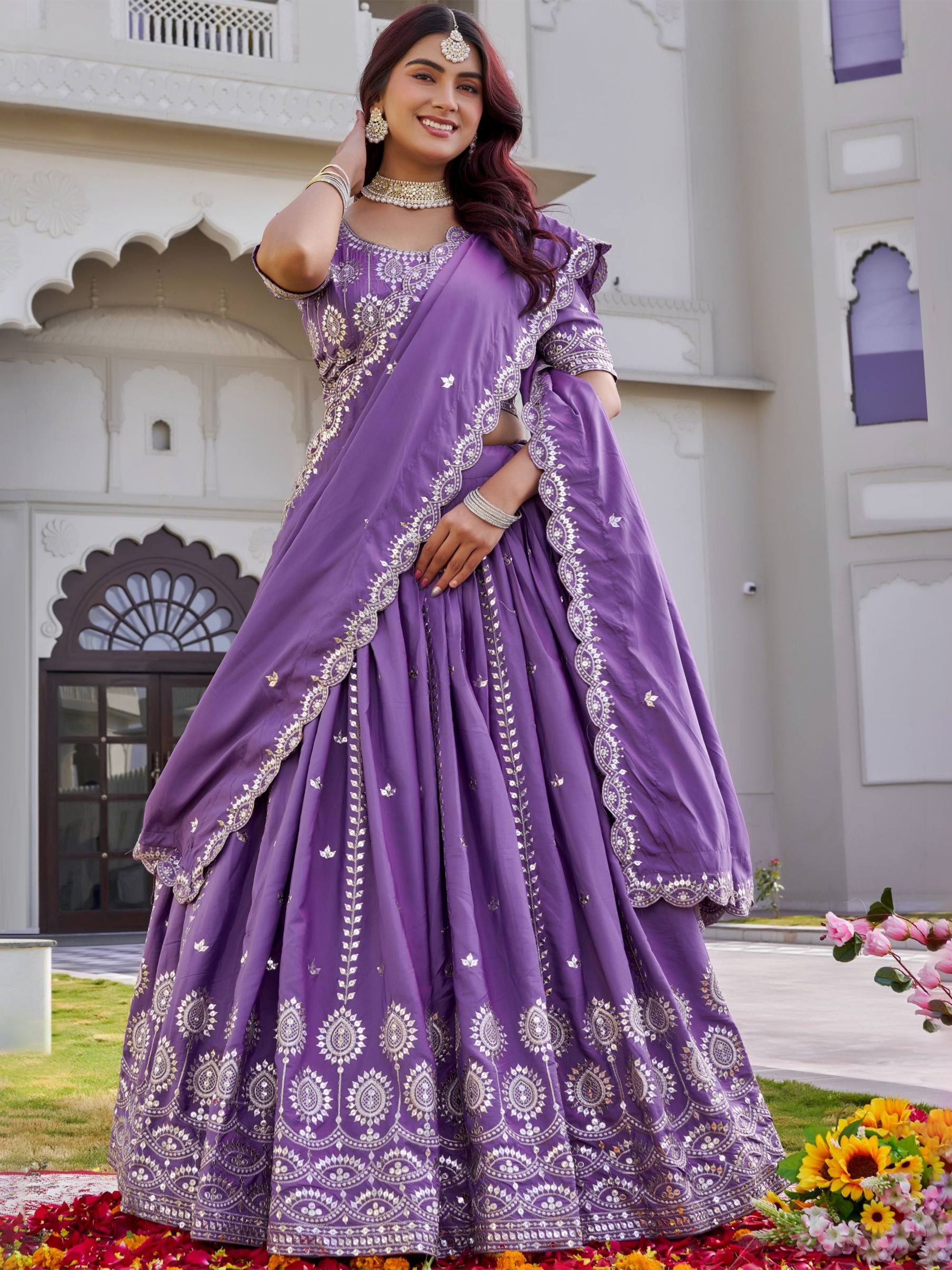 Precious Purple Embroidered Silk Wedding Wear Lehenga Choli