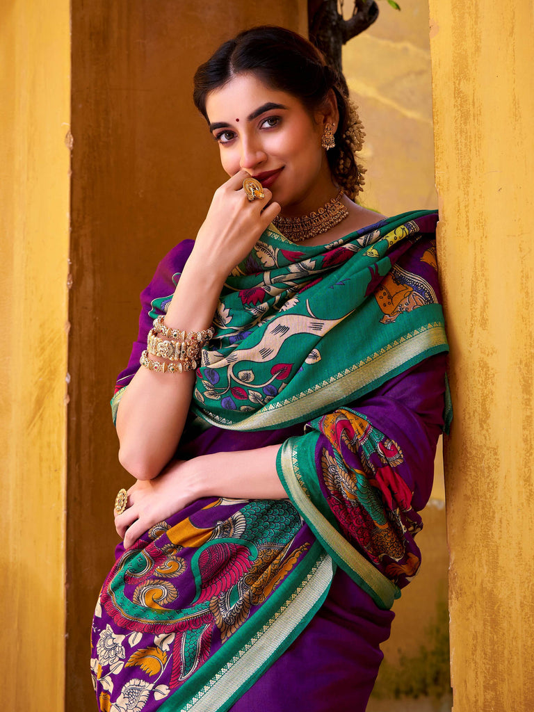 Mesmerizing Purple Chanderi Zari Weaving Saree With Blouse