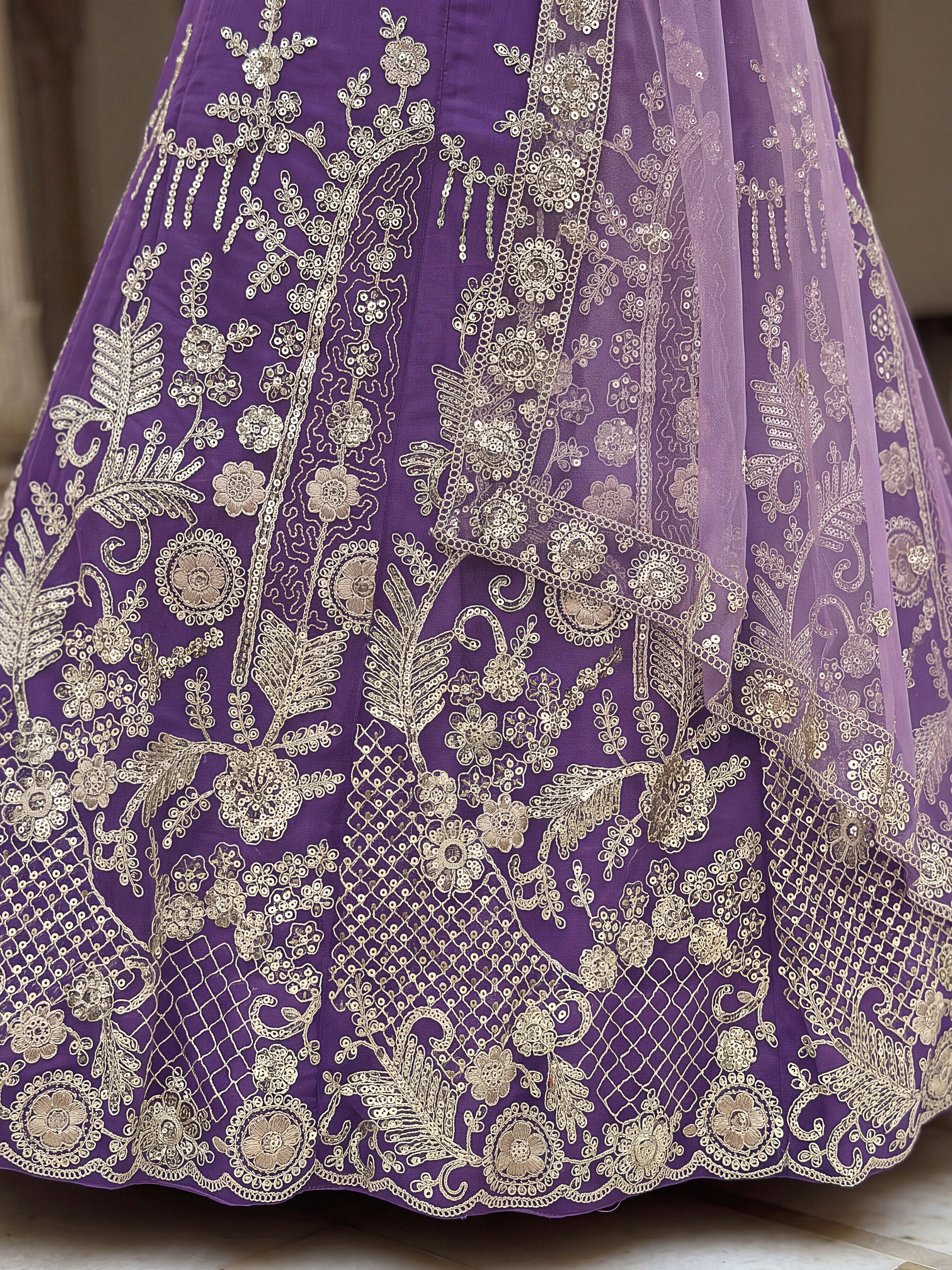 Rich Purple Embroidered Net Cocktail Wear Lehenga Choli With Dupatta