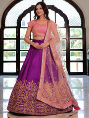 Glamorous Purple Mulberry Silk Zari Embroidered Lehenga Choli