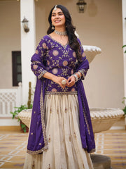 Impressive Purple Sequins Embroidered Chinon Lehenga With Long Choli