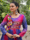 Delicate Purple Bandhani Printed Festival Wear Layered Gown