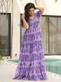Lavishing Purple Floral Printed Georgette Festival Wear Gown