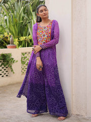 Delicate Purple Georgette Bandhani Printed Navratri Wear Co-Ord Set