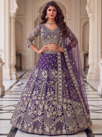 Rich Purple Embroidered Net Cocktail Wear Lehenga Choli With Dupatta