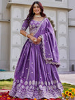 Precious Purple Embroidered Silk Wedding Wear Lehenga Choli