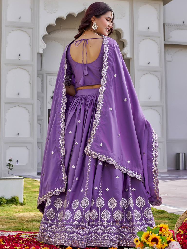 Precious Purple Embroidered Silk Wedding Wear Lehenga Choli