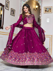 Gorgeous Purple Thread Embroidered Silk Wedding Wear Lehenga Choli 