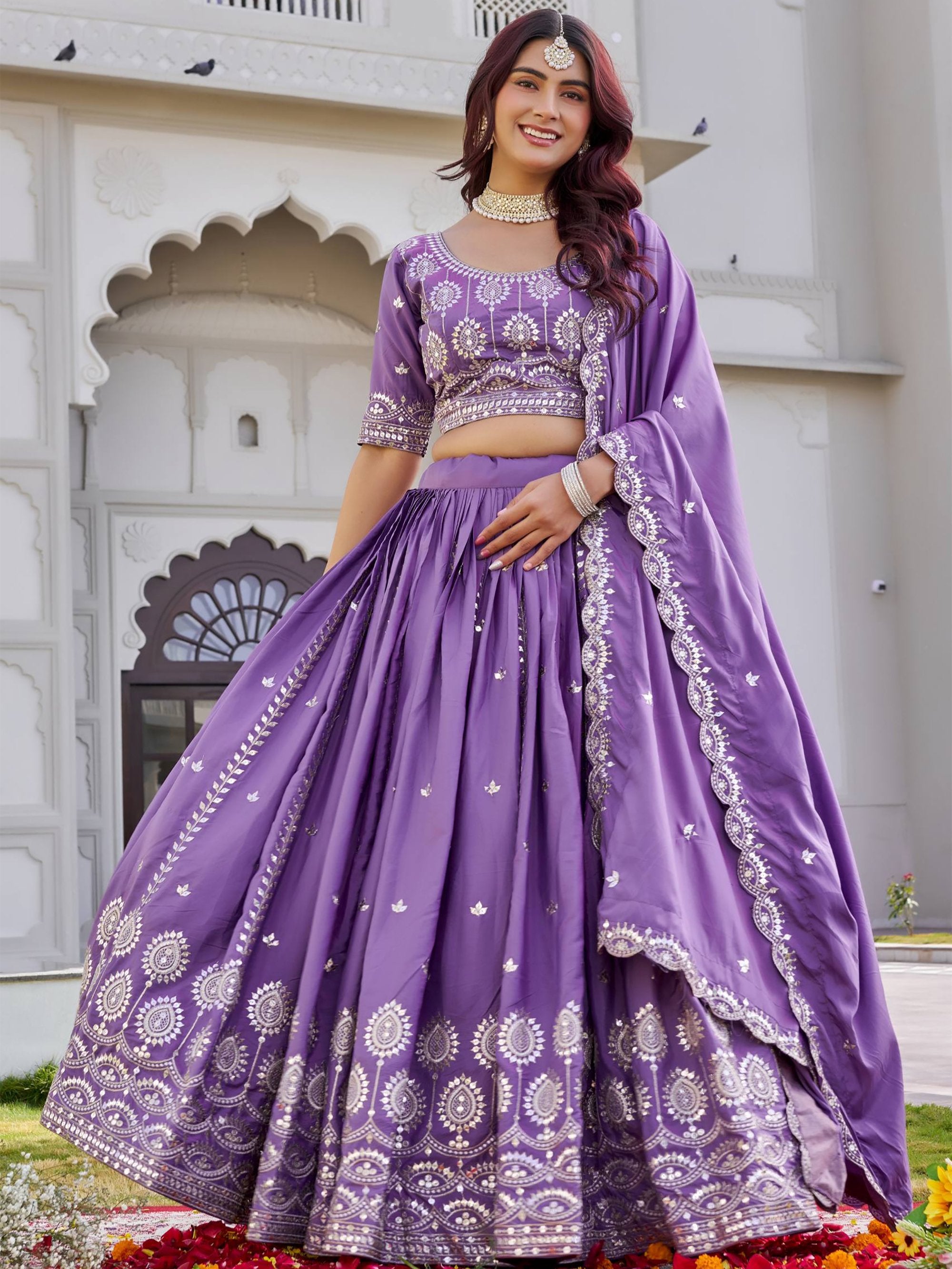 Precious Purple Embroidered Silk Wedding Wear Lehenga Choli