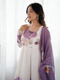 Pretty Purple Flower Printed Organza Traditional Anarkali Suit