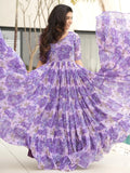Lavishing Purple Floral Printed Georgette Festival Wear Gown