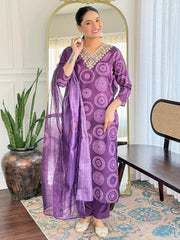 Mesmerizing Purple Rayon Printed Festival Wear Straight Suit