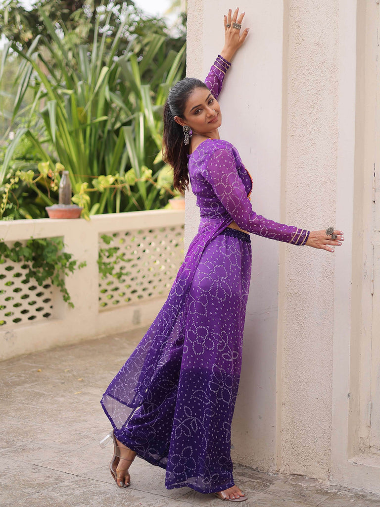 Delicate Purple Georgette Bandhani Printed Navratri Wear Co-Ord Set