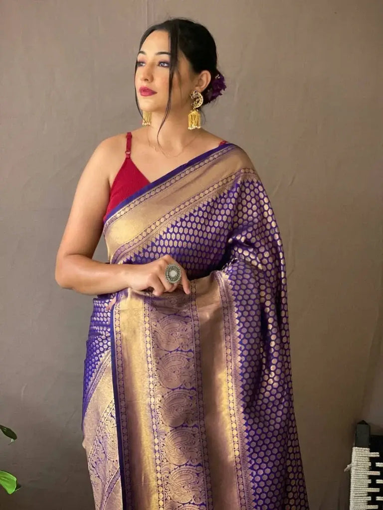 Impressive Purple Jacquard Kanjeevaram Silk Festive Saree With Blouse