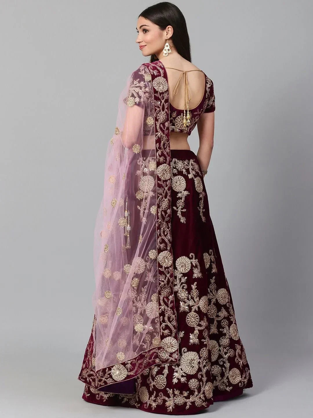 Purple & Golden Semi-Stitched Myntra Party Wear Lehenga & Unstitched Blouse with Dupatta
