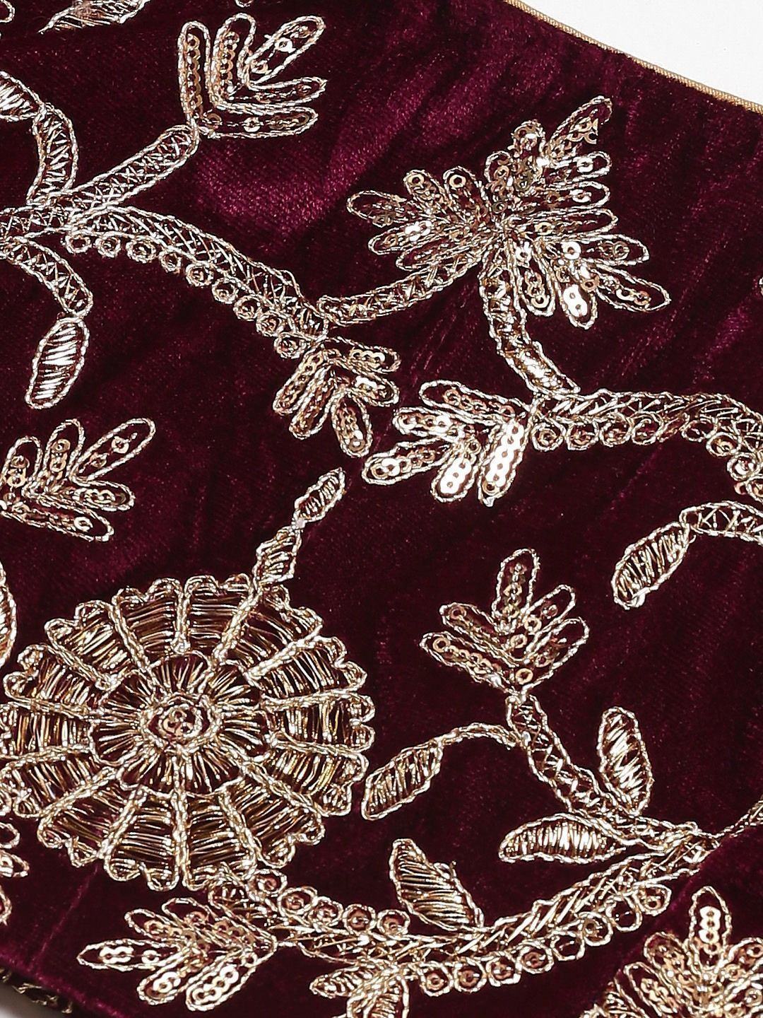 Purple & Golden Semi-Stitched Myntra Party Wear Lehenga & Unstitched Blouse with Dupatta