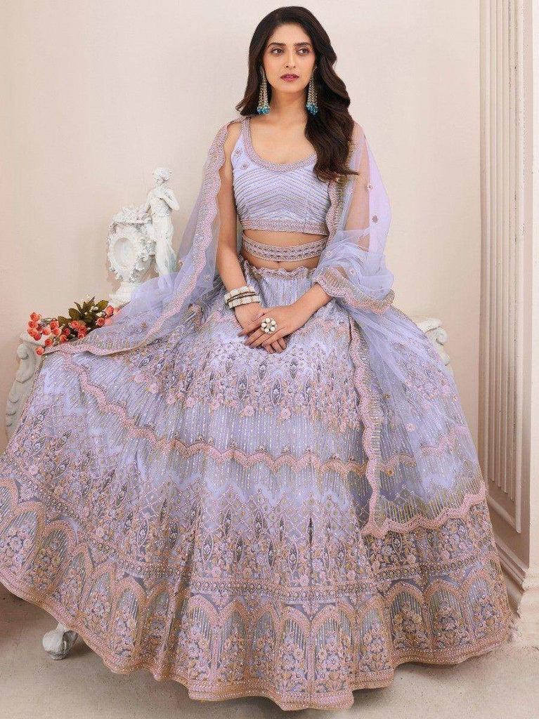 Lovely Lilac Sequins Net Reception Wear Lehenga Choli with Dupatta
