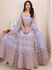 Lovely Lilac Sequins Net Reception Wear Lehenga Choli with Dupatta