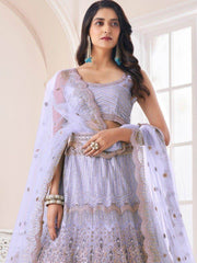 Lovely Lilac Sequins Net Reception Wear Lehenga Choli with Dupatta