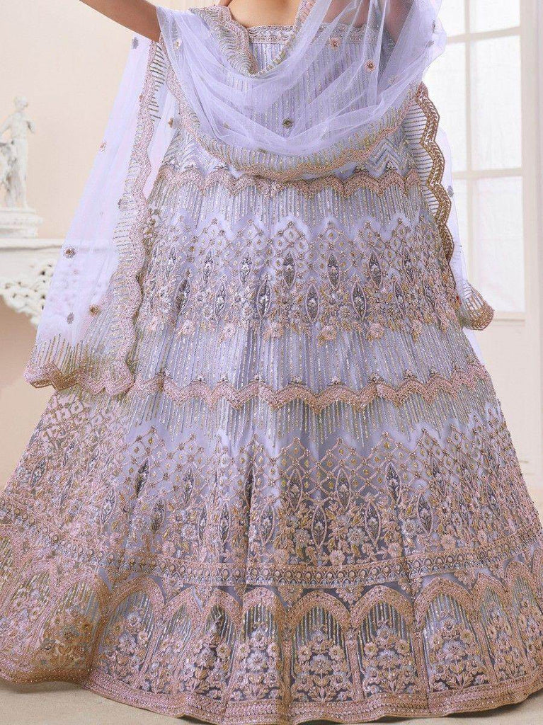 Lovely Lilac Sequins Net Reception Wear Lehenga Choli with Dupatta