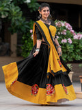 Awesome Black & Yellow Gamthi Work Cotton Navratri Lehenga Choli