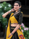 Awesome Black & Yellow Gamthi Work Cotton Navratri Lehenga Choli
