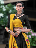 Awesome Black & Yellow Gamthi Work Cotton Navratri Lehenga Choli
