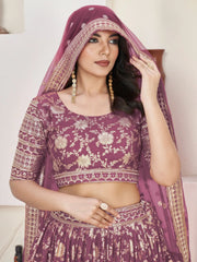 Charming Purple Zari Embroidered Jacquard Sangeet Lehenga Choli