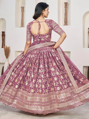 Charming Purple Zari Embroidered Jacquard Sangeet Lehenga Choli