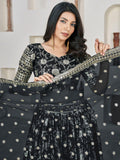 Precious Black Zari Embroidered Jacquard Reception Wear Lehenga Choli