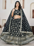Precious Black Zari Embroidered Jacquard Reception Wear Lehenga Choli