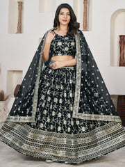Precious Black Zari Embroidered Jacquard Reception Wear Lehenga Choli