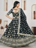 Precious Black Zari Embroidered Jacquard Reception Wear Lehenga Choli